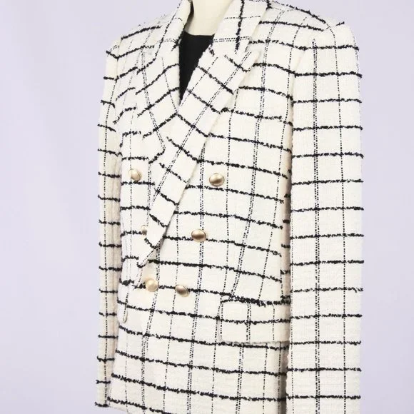 NWT L'AGENCE Kenzie White Check Boucle Tweed Double Breasted Blazer - Picture 9 of 13